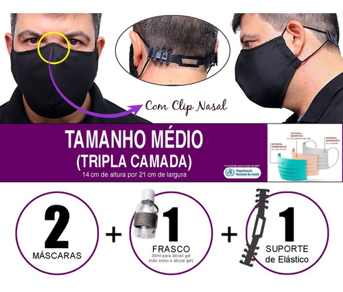 2 Máscaras Tecido - Tamanho Médio -tripla Camada Padrão Oms