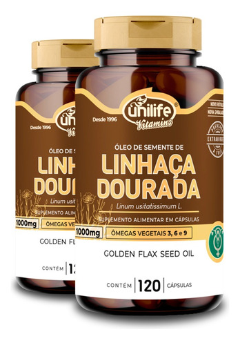 Kit 2 Óleo De Semente De Linhaça Dourada 1000mg 120 Cápsulas