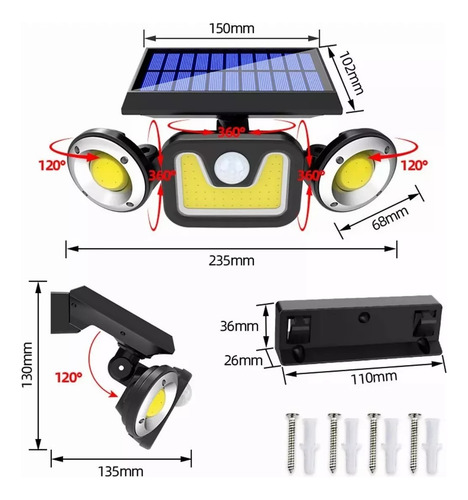 Lámpara Solar Exterior Led Con Sensor De Movimiento 90 Led Negro