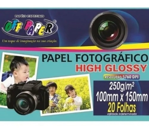 Papel Fotográfico High Glossy Off Paper 250g Pacte 20 Folhas