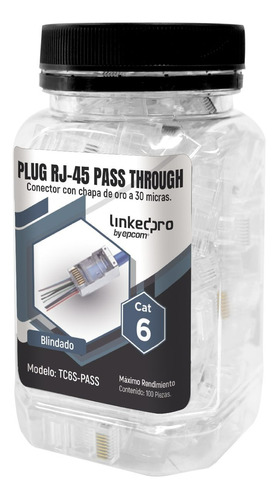 Bote 100 Plugs Pass Through Rj45 Cat6 Blindado / Tc6s-pass