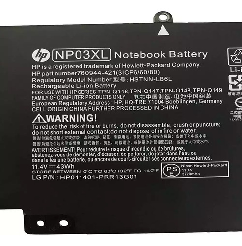 Batería Original Laptop Hp X360 Np03xl Envy 760944-421