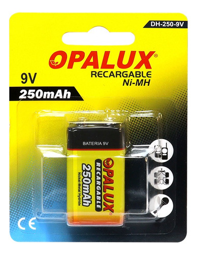 Batería Pila Recargable 9v 250mah De Ni - Mh Opalux