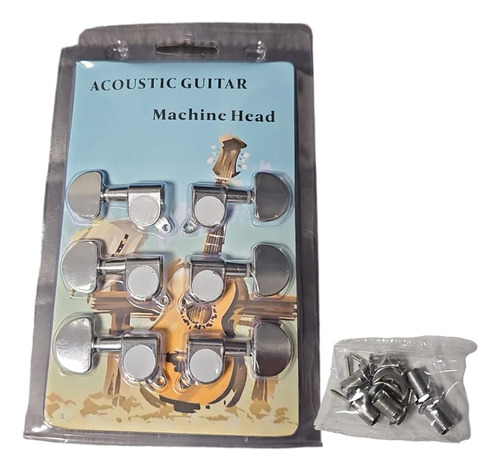 Clavijero Para Guitarra Acustica 3+3 Blindadas Cromadas Kit