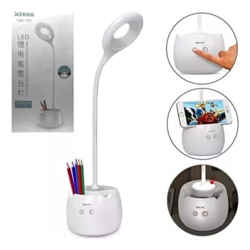 Velador Táctil Luz Led Inalámbrico Flexible Escritorio 3 Mod Blanco Blanco