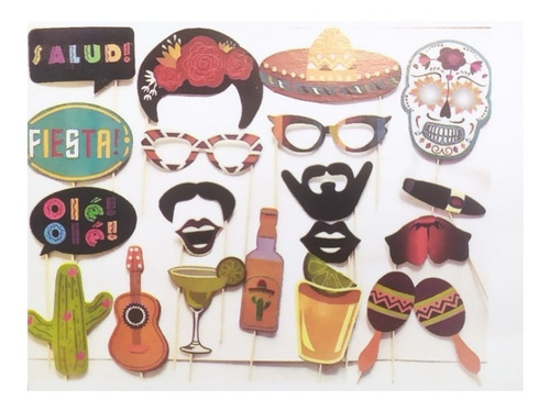 Selfie Mascara Fiesta Mexicana Props Barba Bigote X20 Piezas