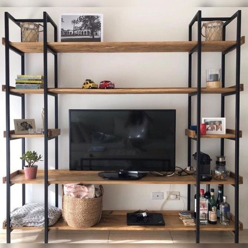 Estante De Madera Maciza Con Base De Metal