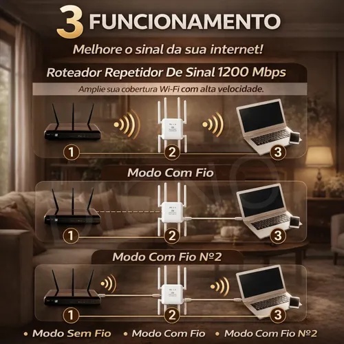 Repetidor De Sinal Roteador Wi-fi 8 Antenas Wireless 1200mbps Digno 2.4ghz E 5ghz Amplificador Extensor Longo Alcance E Alta Performance Preto/branco