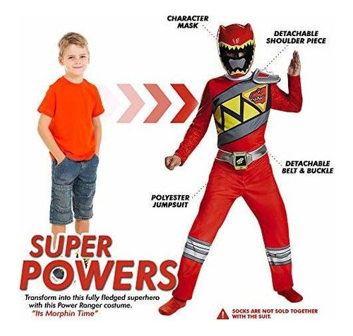 Disfraz De Power Rangers Rojo Para Niño. Traje De Power Ran