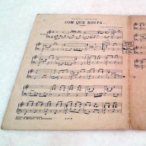 Imagem 2 de 3 de Partitura 1931 - Com Que Roupa ? - Noel Rosa
