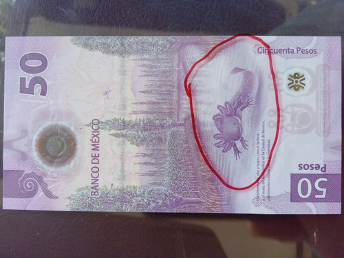 Billete De $50 Pesos Del Ajolote Con Defectos De Impresión 