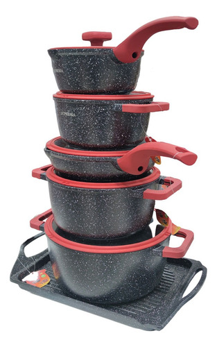Ollas Suprema Con Parrilla 11 Pcs Antiadherente Y Duraderas