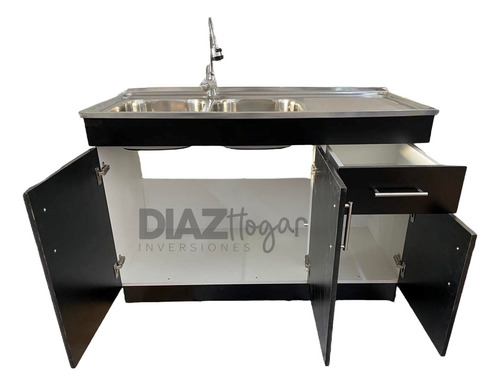 Lavaplatos Con Mueble 120x50 Negro Mdf Sec. Derecho