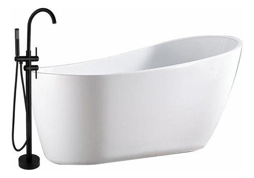 Solana Kit Bañera Ovalada De Acrílico Solido 180x90 Cm Con Desnivel con Grifo Independiente Tipo Cuello Cisne Negro Kit de Lujo Bañera Acrílico De Alto Brillo y Grifo de Acero Para Cuarto de Baño