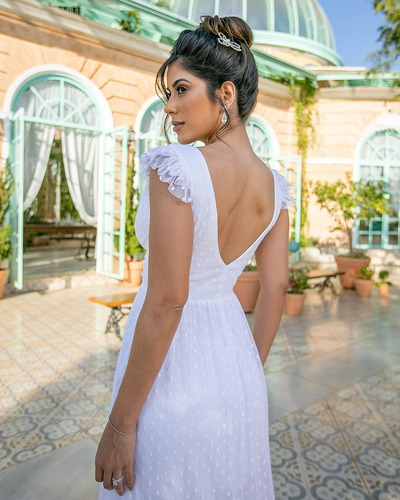 Imagem 2 de 4 de Vestido Noiva Branco Em Tule Poá Ref 1062