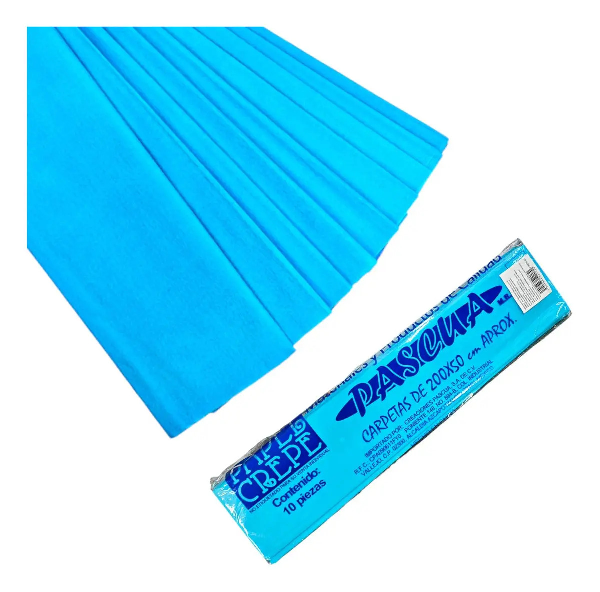 Paquete De 10 Papel Crepe Un Color Pascua 200cm X 50cm Color Azul cielo