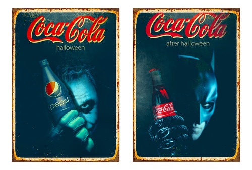 Pack 2 Carteles Metal Estampados Joker Batman Coca Cola40x28