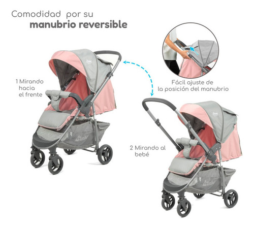 Carriola De Viaje Plegable Con Portabebe Manubrio Reverisble