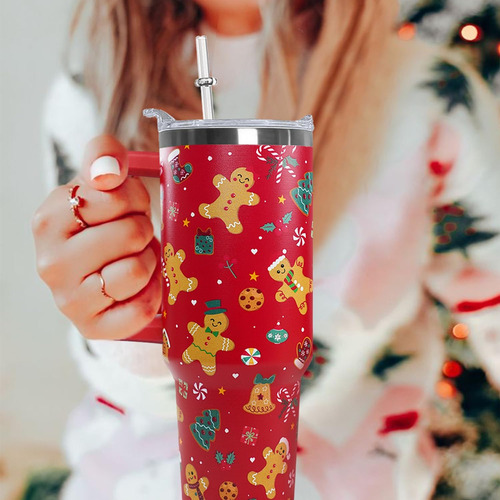 Ceovfoi De 40 Oz De Pan De Jengibre Navideño Con Mango, Taza
