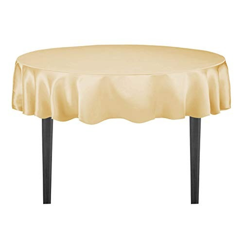 Linentablecloth De 90 Pulgadas De Raso Mantel, Ronda, Oro.