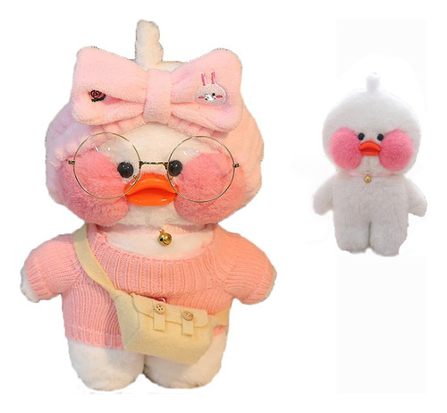 1pc Lalafanfan Café Peluche, Patito Blanco Con Accesorios