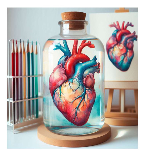 Vinilo 20x20cm Corazon Watercolor Anatomia Medico