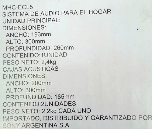 Imagen 2 de 4 de Minicomponente Sony Mhc-ecl5