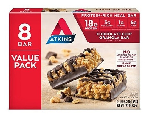 Atkins Barras De Comida, Trozos De Chocolate, Granola 18 G D