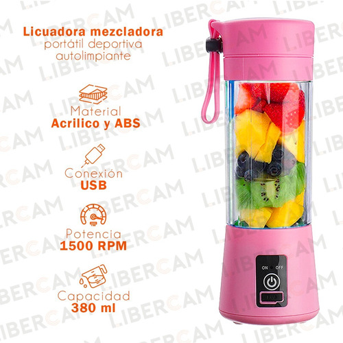 Imagen 3 de 10 de Licuadora Portátil Deportiva Autolimpiante Usb 380ml 4 Hojas