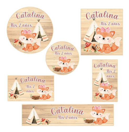 Kit 144 Stickers Zorrita Boho Moño Rosa Troquelado Candy Bar