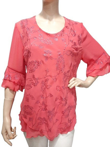 Imagen 1 de 4 de Blusa Gasa Con Brillos Fiesta Talles Grandes Especiales