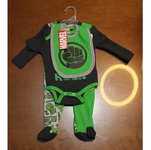 Conjunto Memeluco Pa alero Babero Hulk Verde 100 algod n
