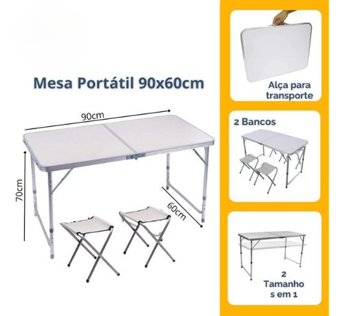 Mesa Dobrável Alumínio Com Alça Resistente E Compacta Bancos