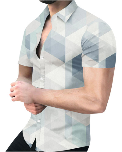Camisa Z Geometry De Manga Corta Con Cuello Alto Para Hombre