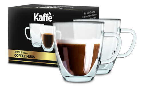 Tazas De Café Kaffe De 16 Oz. Cristal De Doble Pared. Juego