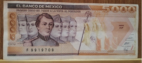 Billete De 5000 Pesos Niños Héroes México Antiguo Historia 