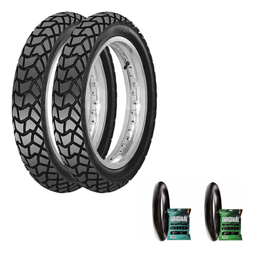 Par Pneu Maggion 120/90-17 + 90/90-21 +2 Camaras Falcon