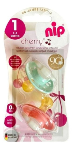 Nip Cherry Chupete Redondo Pack X 2. Tamaño 1. Verde Y Rosa Período de edad 0-6 meses