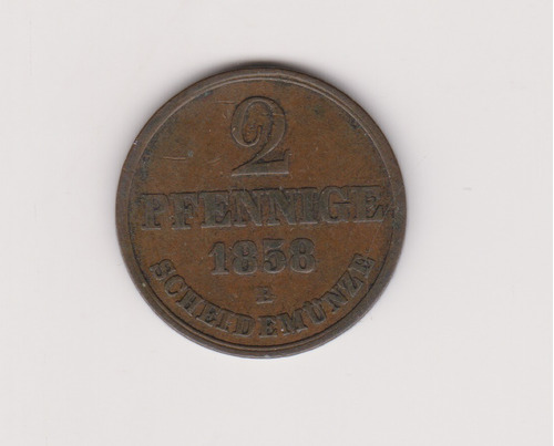 Moneda Alemania Hanover 2 Pfennig Año 1858 Excelente 
