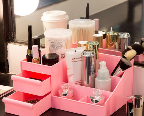 Caja Organizador Cosmeticos Maquillajes Cosmetiqueros Color Rosa
