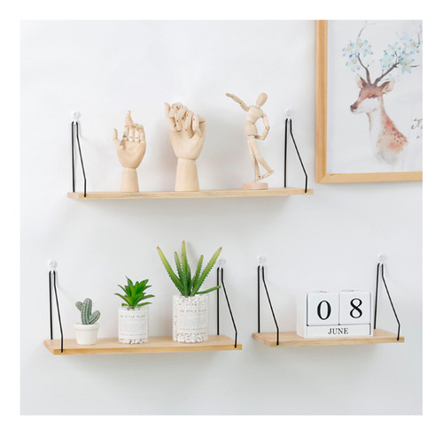 Estante De Pared Rústico Con Soportes De Metal Para La Decor