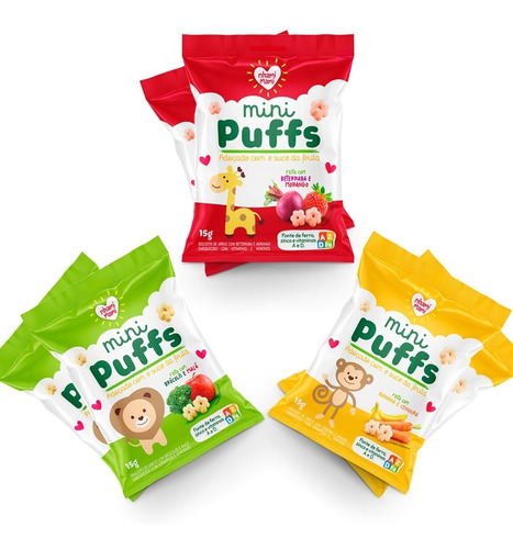  Mini Puffs Snack P/ Crianças Mix De Sabores 24 Unidades 15g