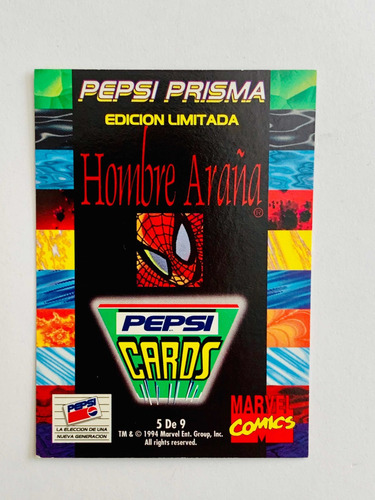 Hombre Araña. Prisma Pepsi. Prisma Cards. 1994 (Usado)