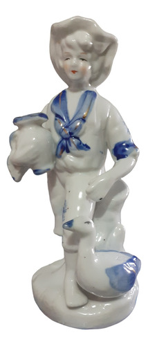 Figura Decorativa Vintage /porcelana Pintada En Azul Cobalto