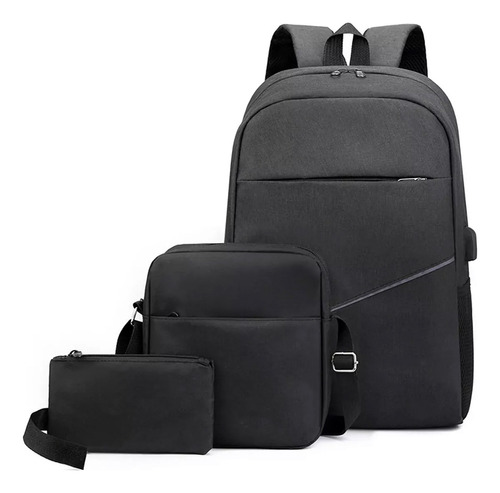 Set Mochila Porta Notebook Morral Neceser 3 En 1 Con Usb Ax®