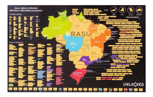 Mapa Viagens De Raspar Brasil | Sem Moldura | 94x60 Cm