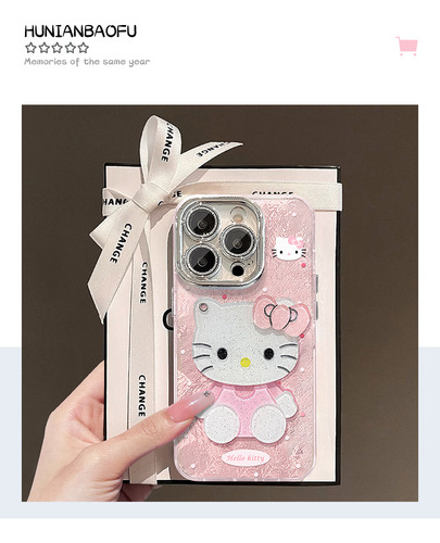 Fundas Para iPhone Cute Hello Kitty Mirror 16 Pro 15 Full Port