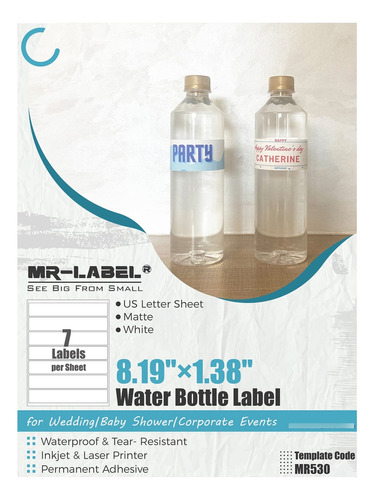 Mr-label -etiqueta Impermeabl Para Botella Agua Blanco Tinta