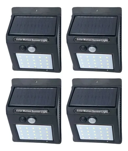 comprar Set X4 Luz Led Exterior Solar Panel Aplique Con Sensor Movimiento Plafon Farol Detecta Movimiento Luz Para Jardin Entrada Casa Estructura Negro 20 Leds Levys Bazar