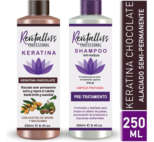 Keratina Chocolate Brasileña Alaciante + Shampoo Kit 250 Ml